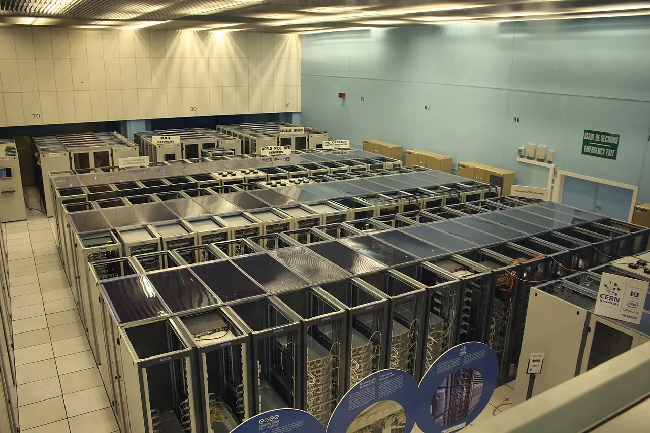 Rows of server racks in a data centre