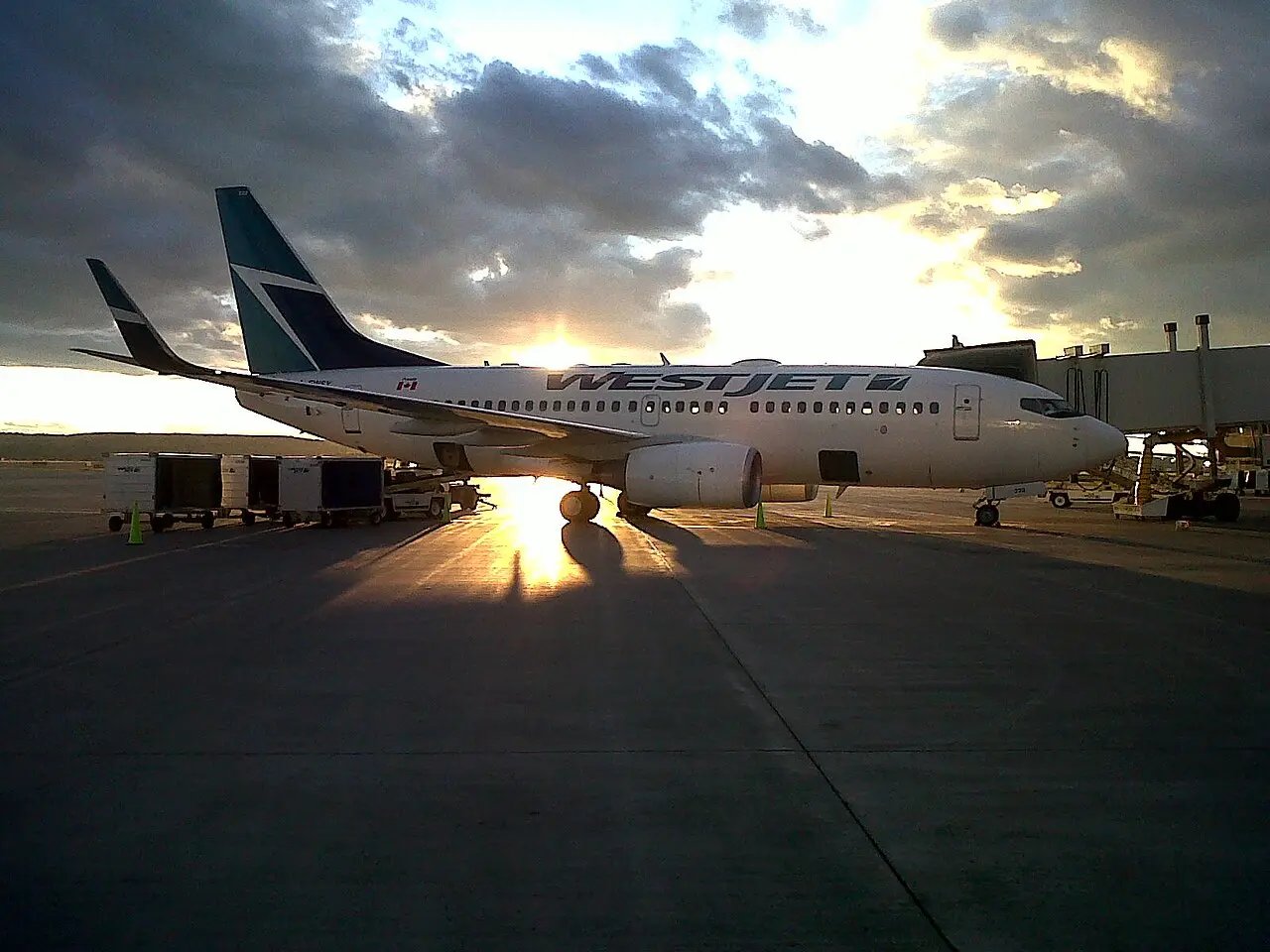 A WestJet aircraft on the apron at Calgary