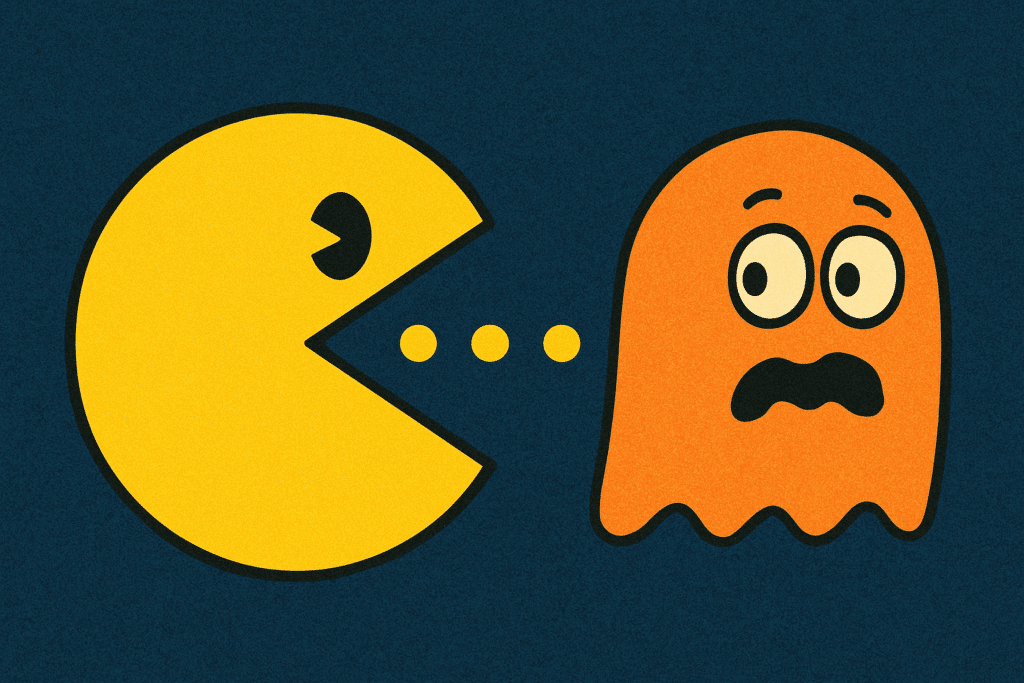 A cartoon depicting SEO and keyword cannibalization using pacman