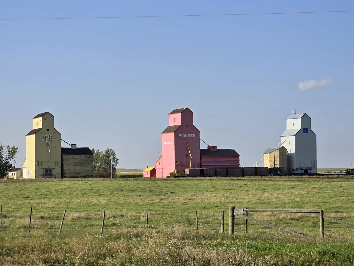 Three prairie grain elevators